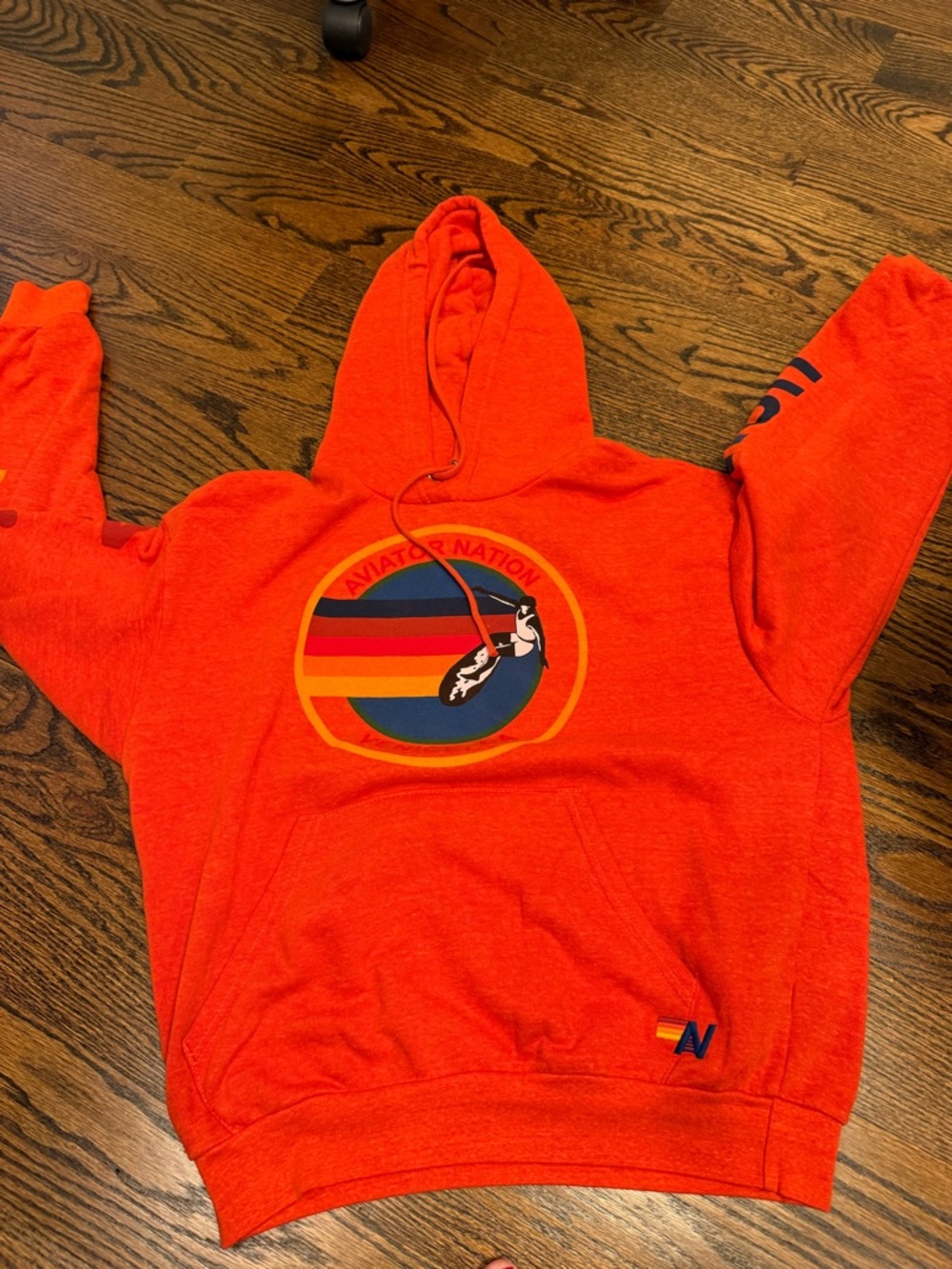 Aviator Nation Orange Pullover Hoodie with Retro Stripe Logo
